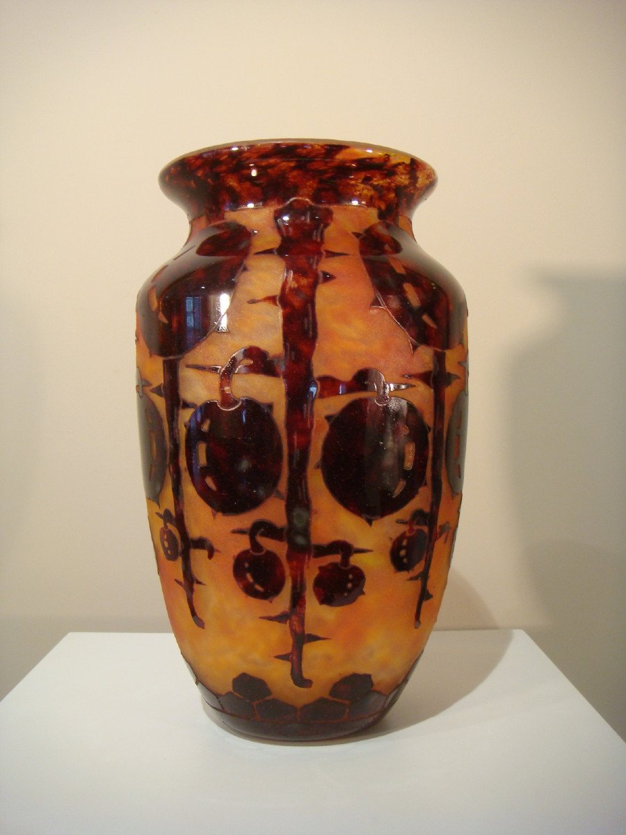 Vase With Chestnuts French Glass Period Circa 1900 