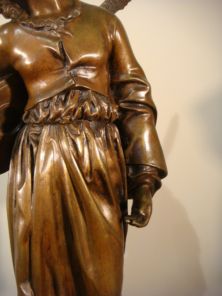 Sculpture En Bronze Jeune Troubadour Falguiere - Epoque Fin XIX ème -photo-4