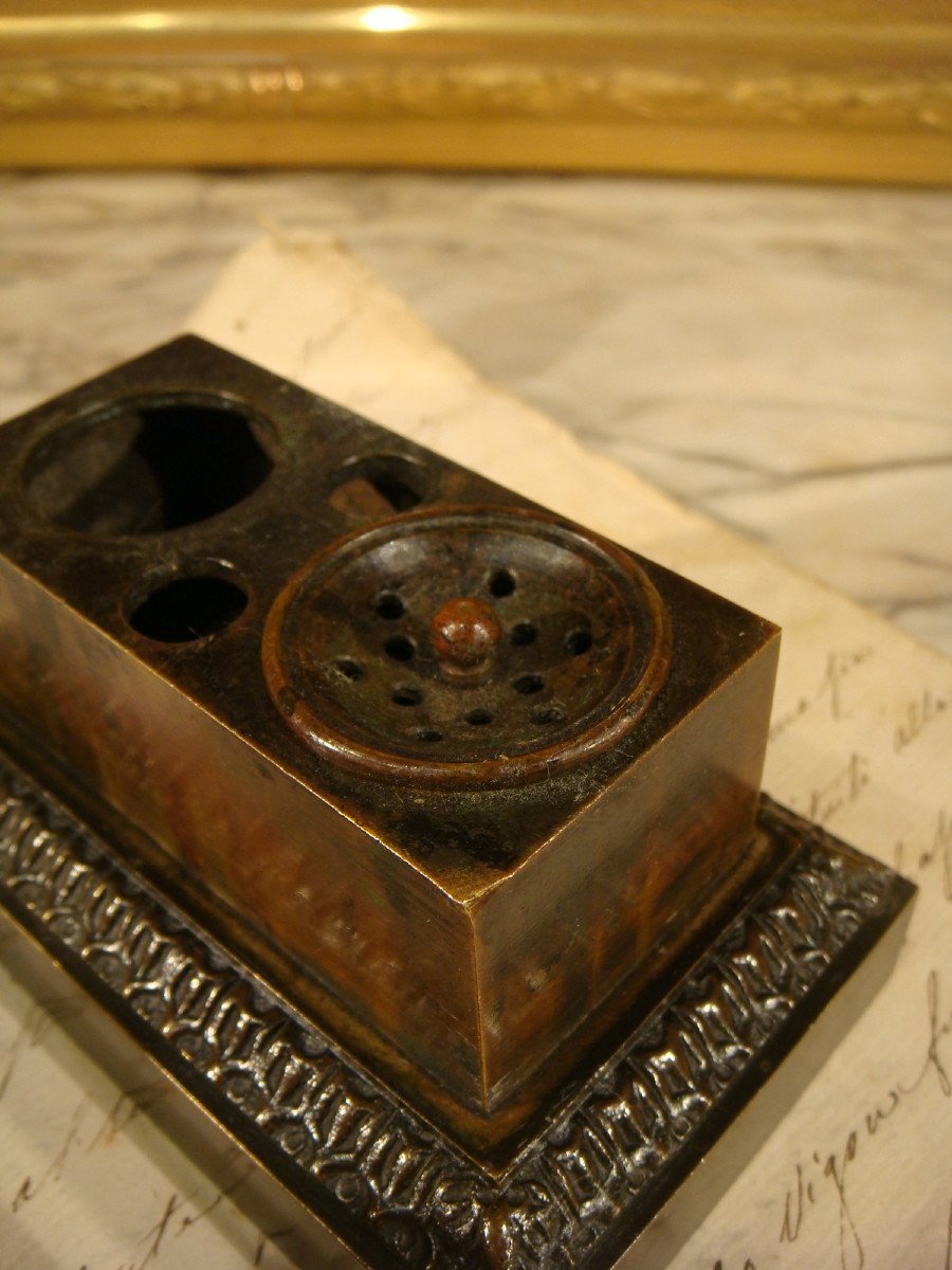 Encrier En Bronze Au Levrier Epoque Restauration -photo-3