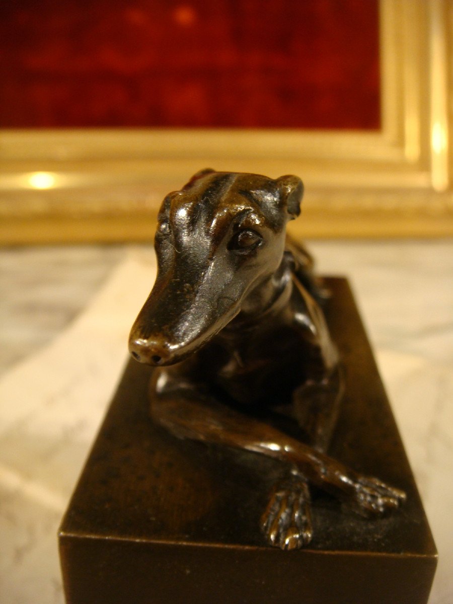 Encrier En Bronze Au Levrier Epoque Restauration -photo-7