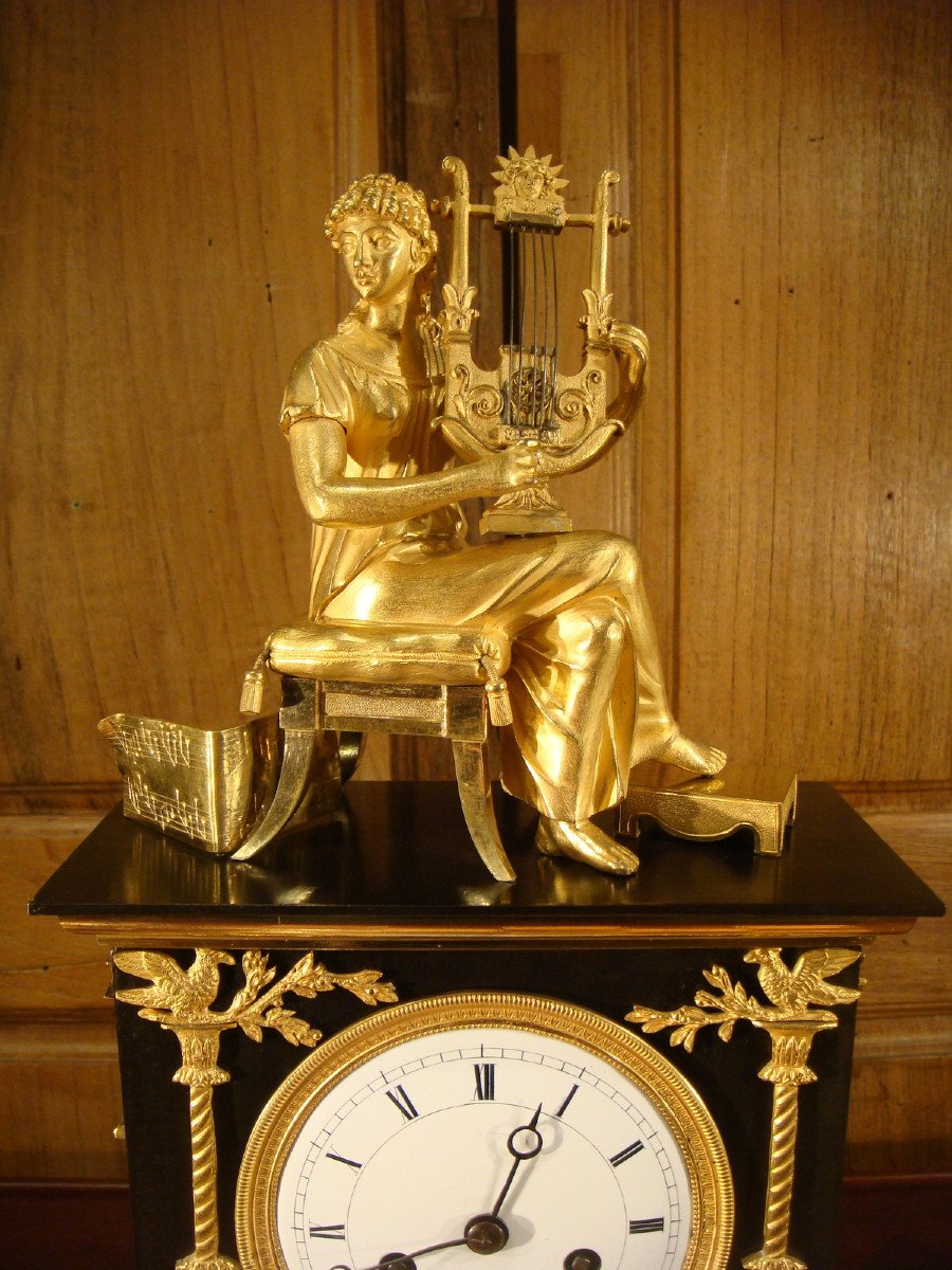 Bronze Clock Woman Playing The Lyre Empire Period -photo-3