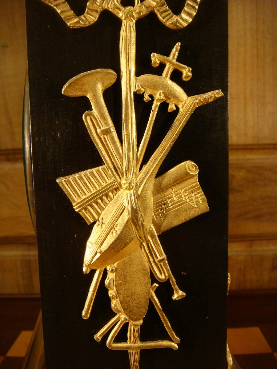 Bronze Clock Woman Playing The Lyre Empire Period -photo-8