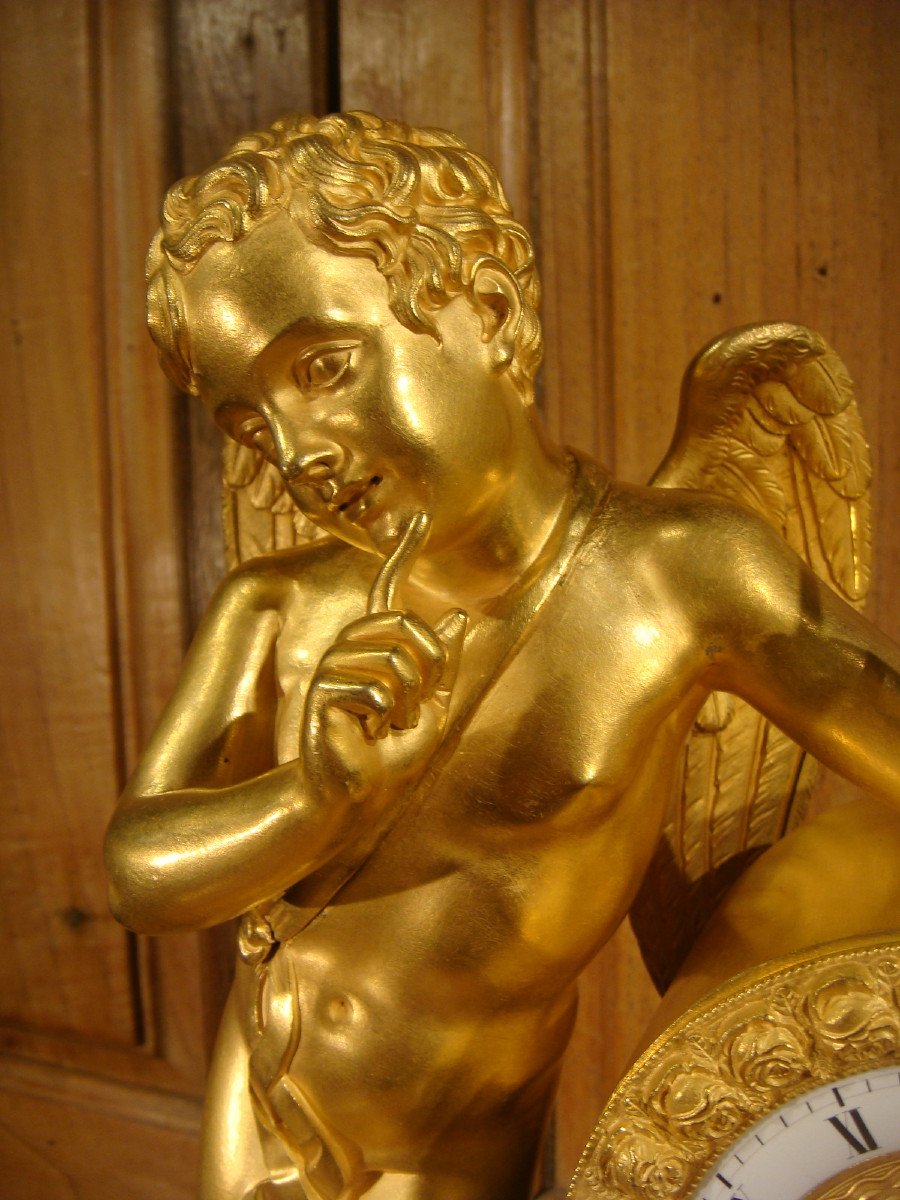 Cupid Clock Brown And Golden Bronze Restoration Period-photo-1