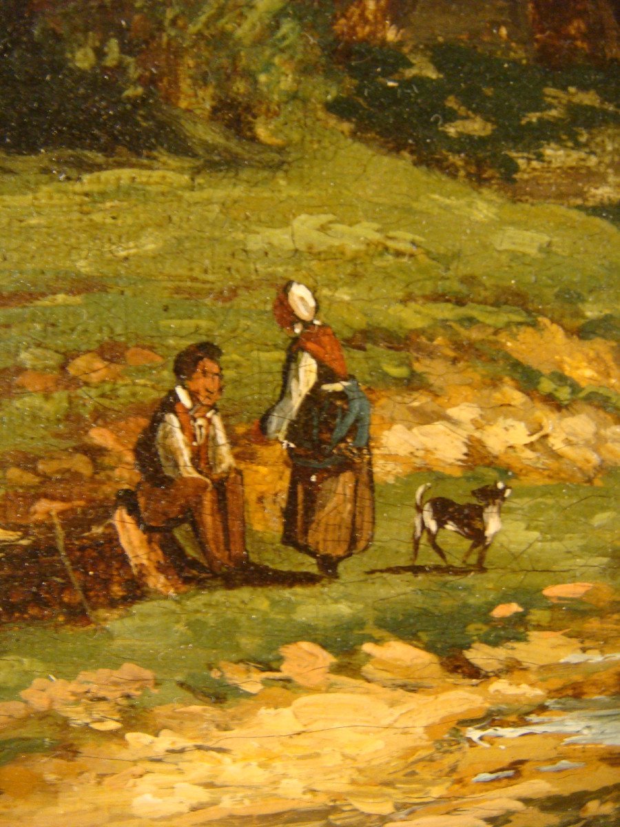 Tableau Huile Sur Toile Bord De Riviere Anime Dupré - Epoque Milieu XIX ème -photo-4