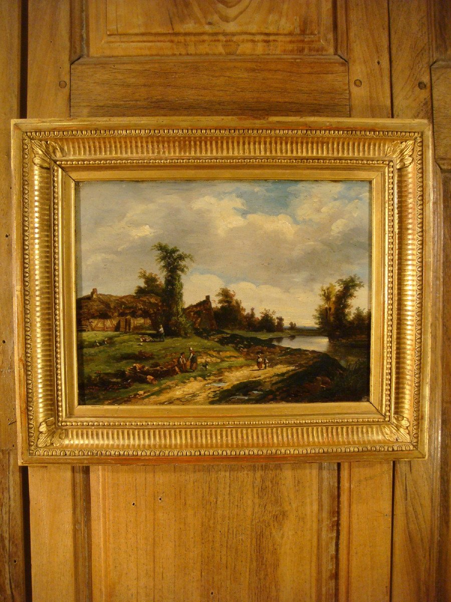 Tableau Huile Sur Toile Bord De Riviere Anime Dupré - Epoque Milieu XIX ème 