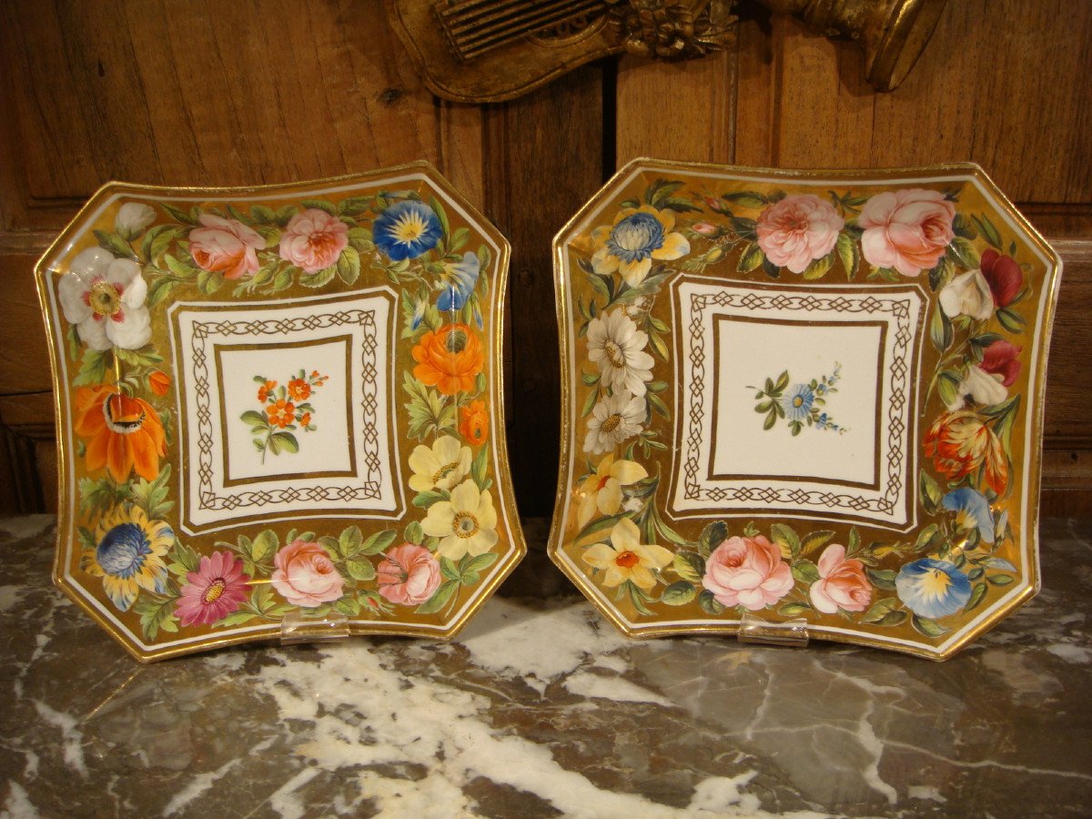 Paire De Plats Par Coalport Fond Or Angleterre Vers 1815 -photo-2