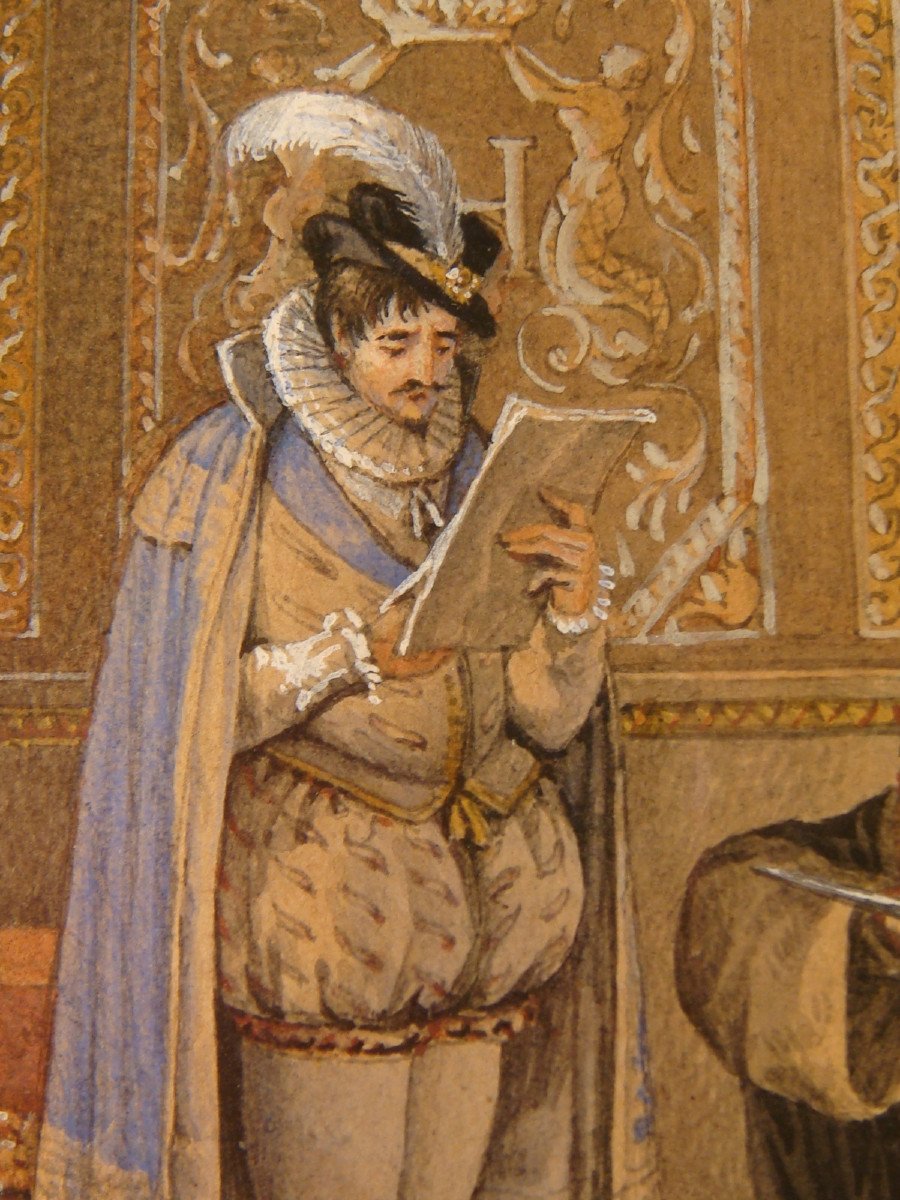 Watercolor Drawing Assassination Of Henri III Charles Aubry - Restoration Period -photo-3