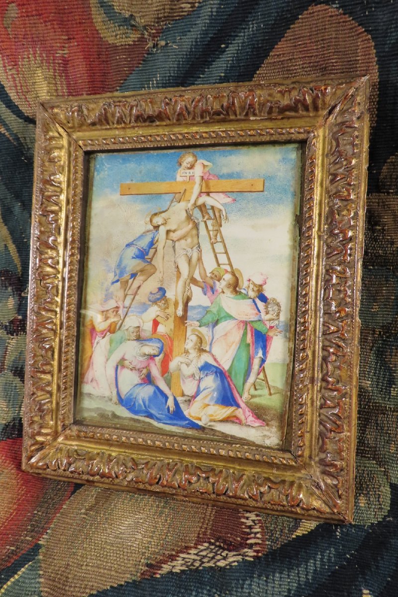 Descent From The Cross Gouache On Vellum Italy Period Early 17th Century -photo-2