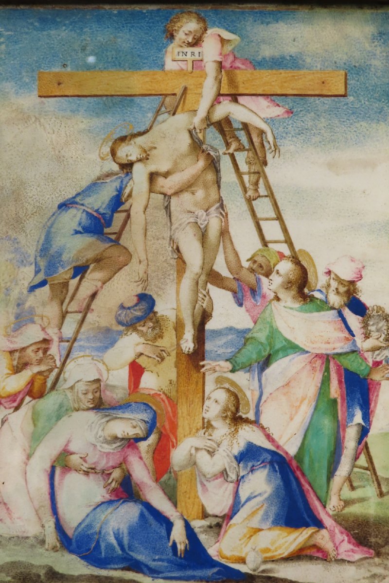 Descent From The Cross Gouache On Vellum Italy Period Early 17th Century -photo-3