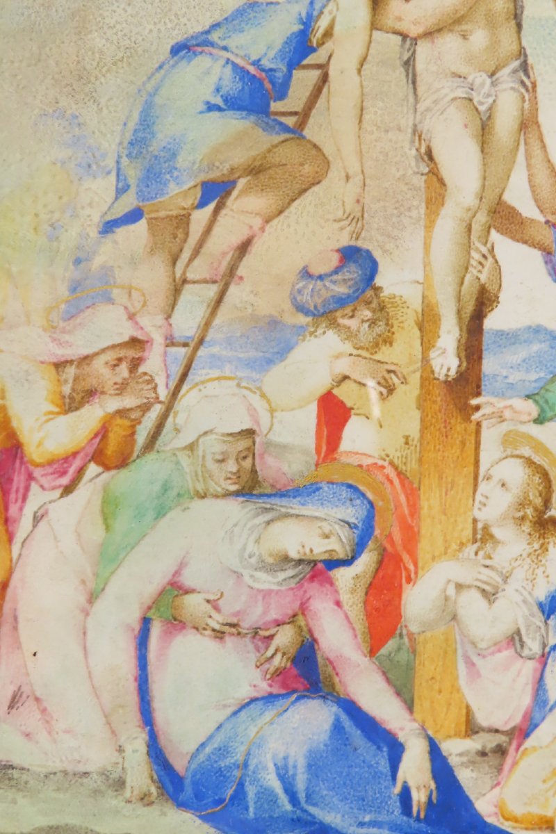 Descent From The Cross Gouache On Vellum Italy Period Early 17th Century -photo-1