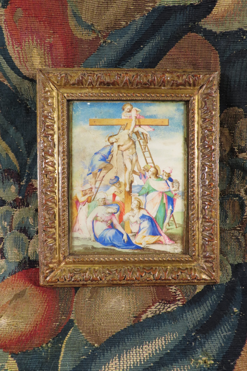 Descent From The Cross Gouache On Vellum Italy Period Early 17th Century 