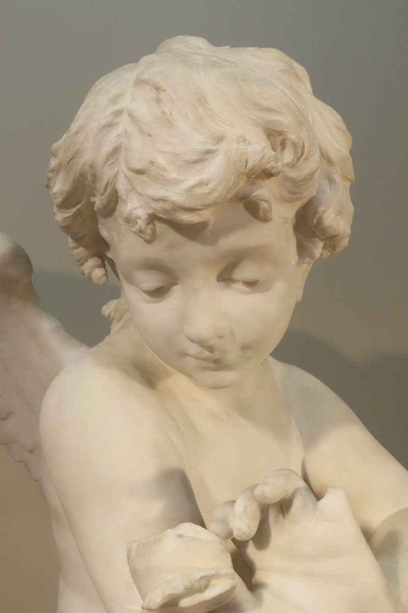 Marble Sculpture Cupid Angel With Butterfly Clement Leopold Steiner -photo-3