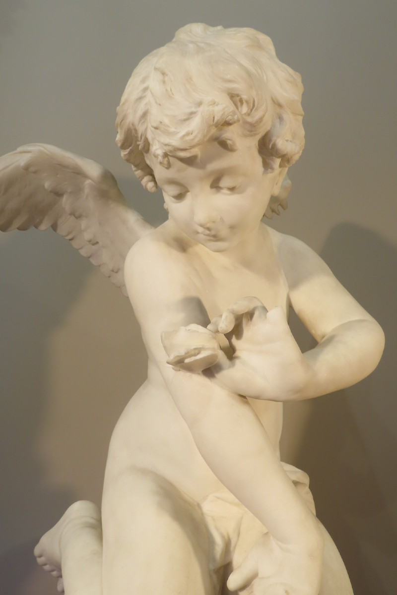 Marble Sculpture Cupid Angel With Butterfly Clement Leopold Steiner 