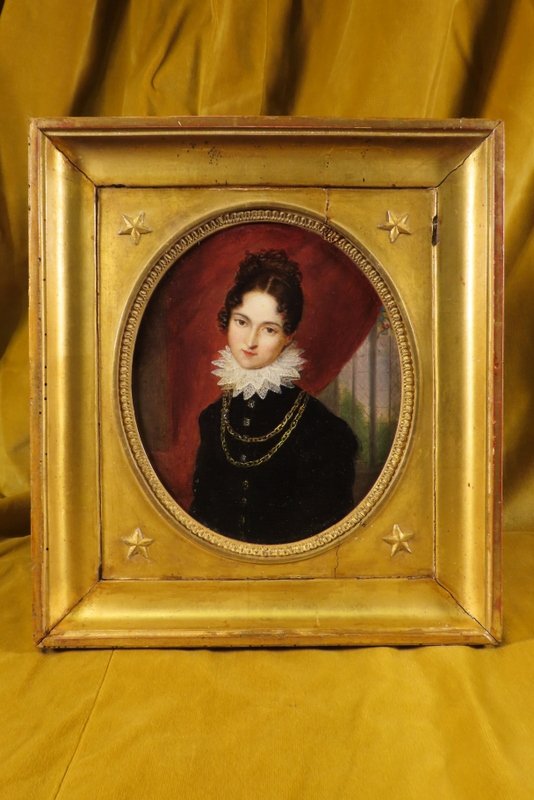Tableau Portrait Jeune Femme De La Renaissance Epoque Restauration -photo-2