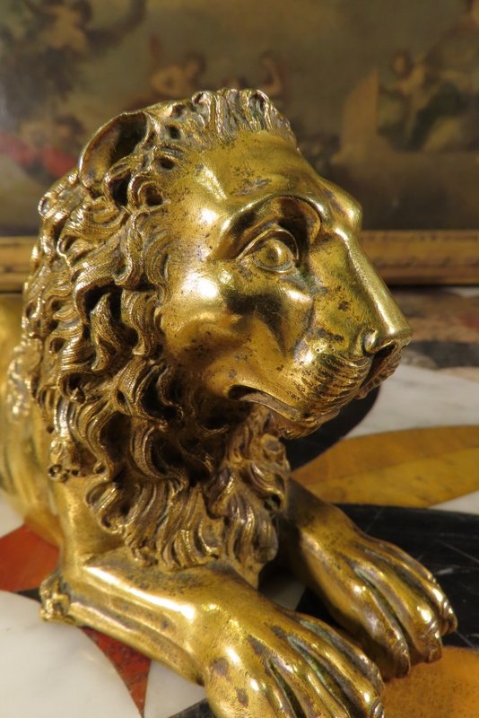 LION COUCHE EN BRONZE CISELE ET DORE Epoque Premier Empire-photo-5