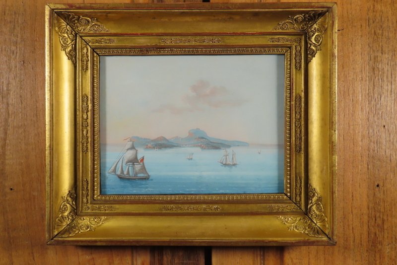 Marine Painting Gouache On Paper Period Early 19th Century -photo-2