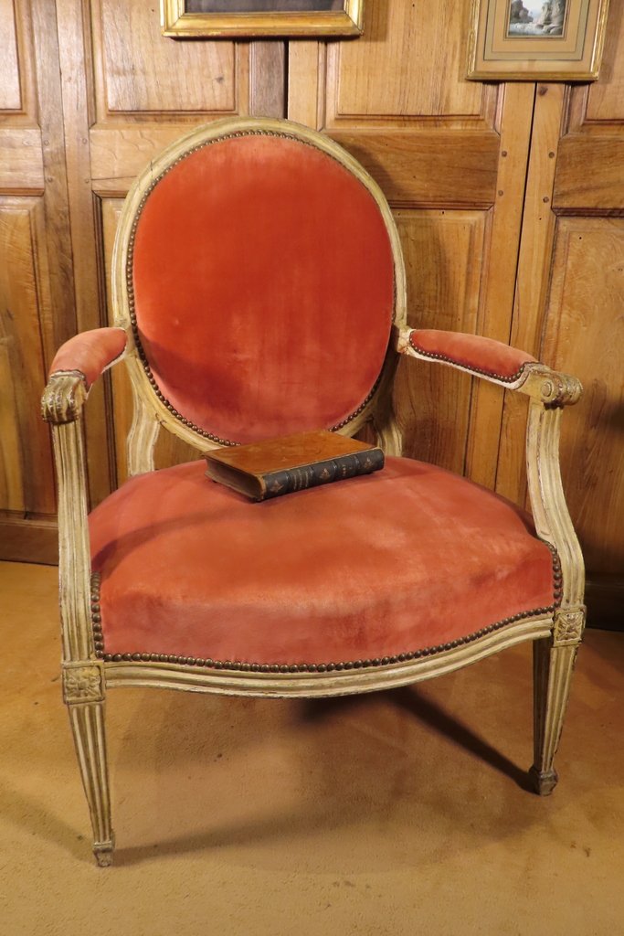LARGE SIEGE DOSSIER PLAT EN BOIS LAQUE Epoque Louis XVI -photo-2