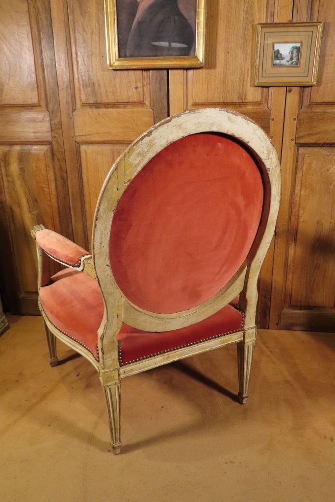 LARGE SIEGE DOSSIER PLAT EN BOIS LAQUE Epoque Louis XVI -photo-4