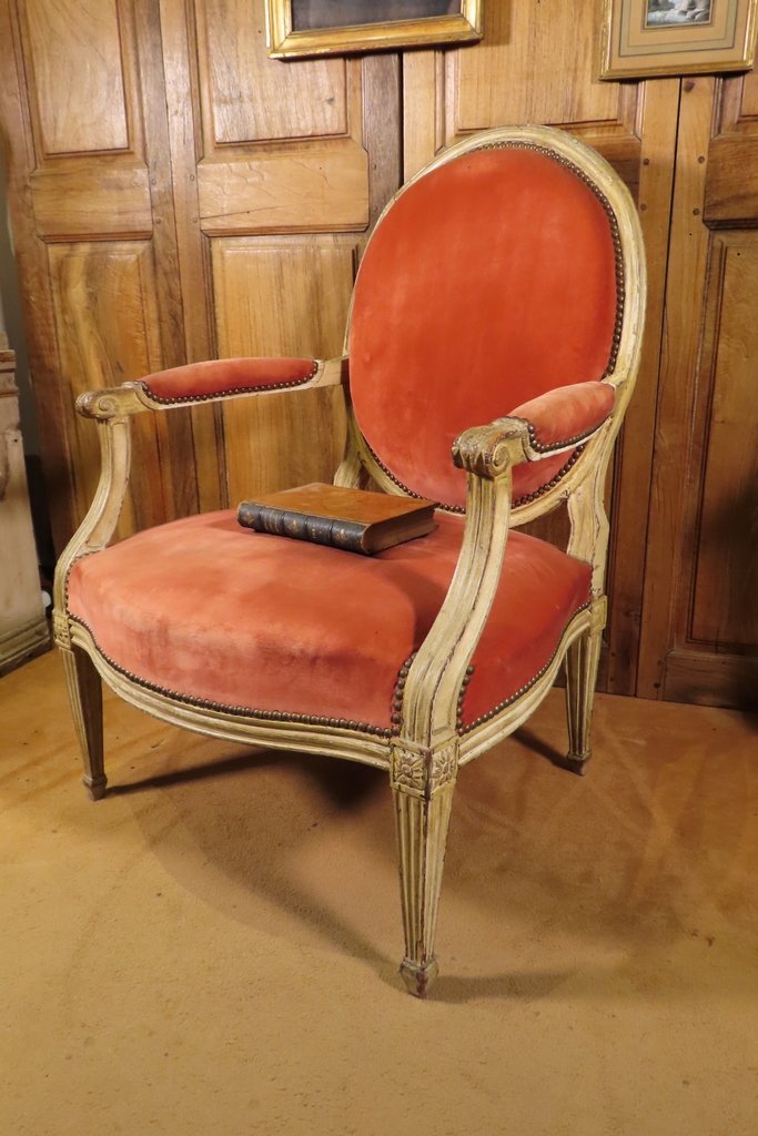 LARGE SIEGE DOSSIER PLAT EN BOIS LAQUE Epoque Louis XVI -photo-1