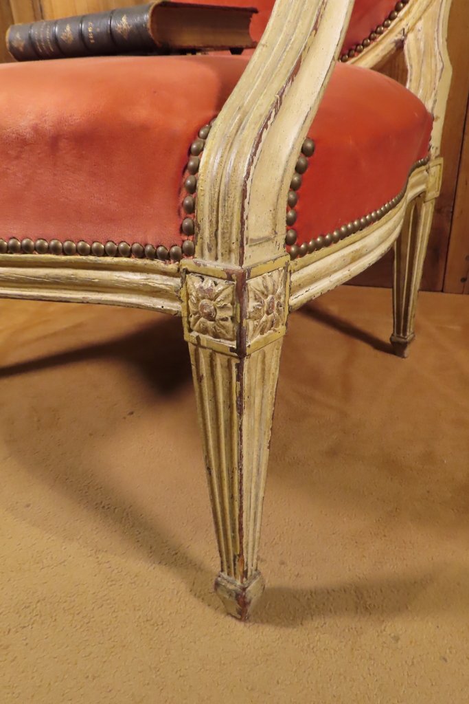 LARGE SIEGE DOSSIER PLAT EN BOIS LAQUE Epoque Louis XVI -photo-2