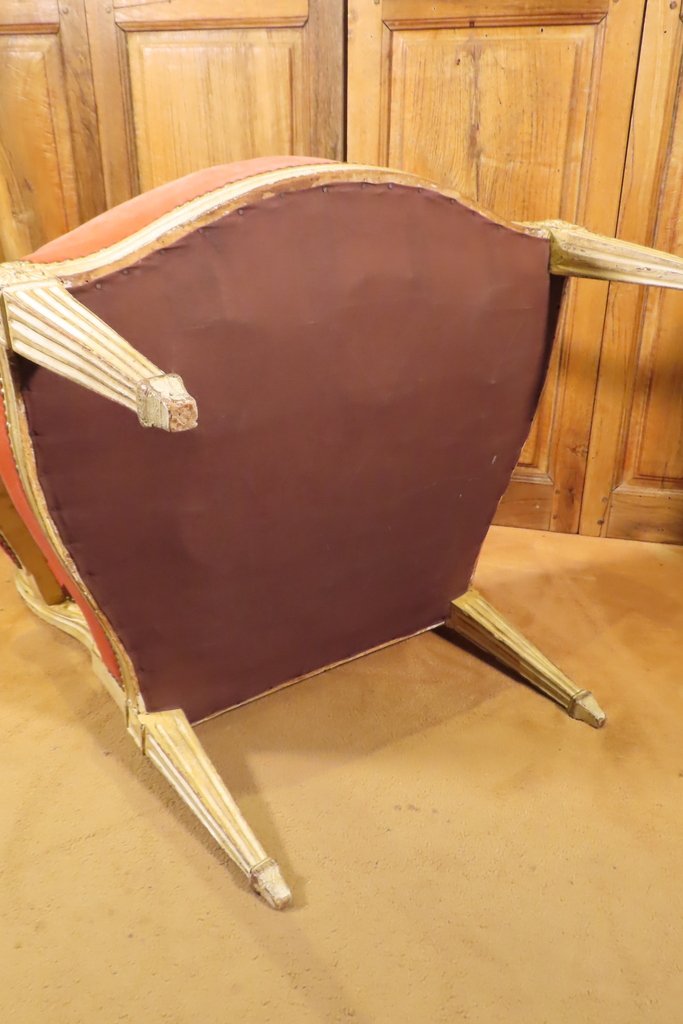LARGE SIEGE DOSSIER PLAT EN BOIS LAQUE Epoque Louis XVI -photo-8