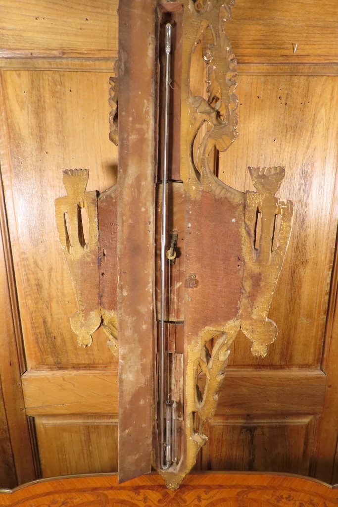 Gilt Wooden Barometer Mossy 18th Century Period-photo-8