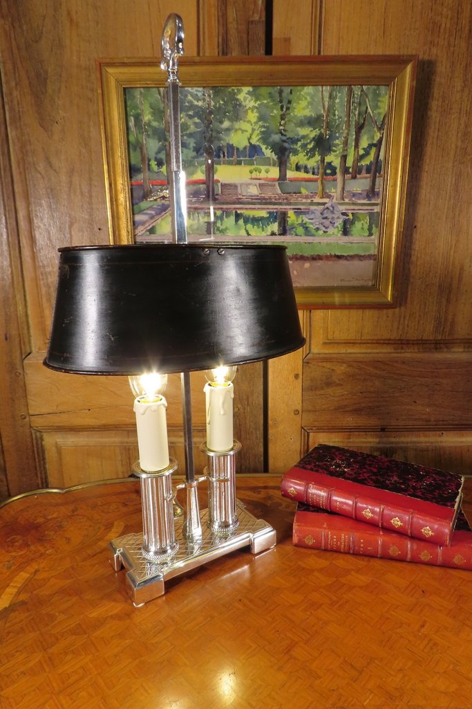 Small Silvered Bronze Hot Water Bottle Lamp 19th Century-photo-3