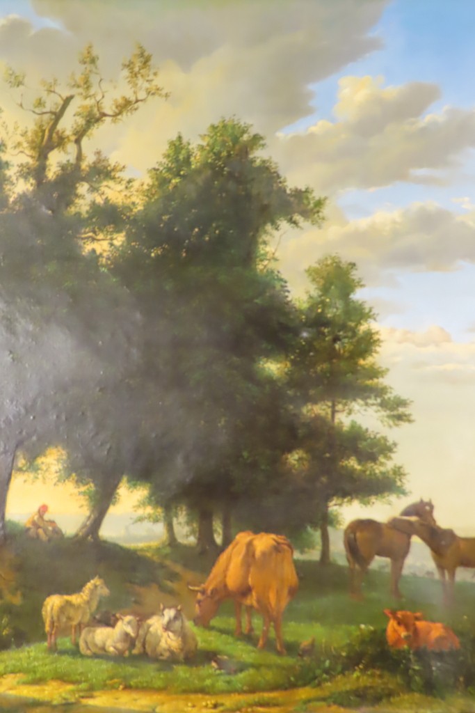 TABLEAU SCENE PASTORALE AVEC ANIMAUX Epoque début XIX ème Siècle-photo-2