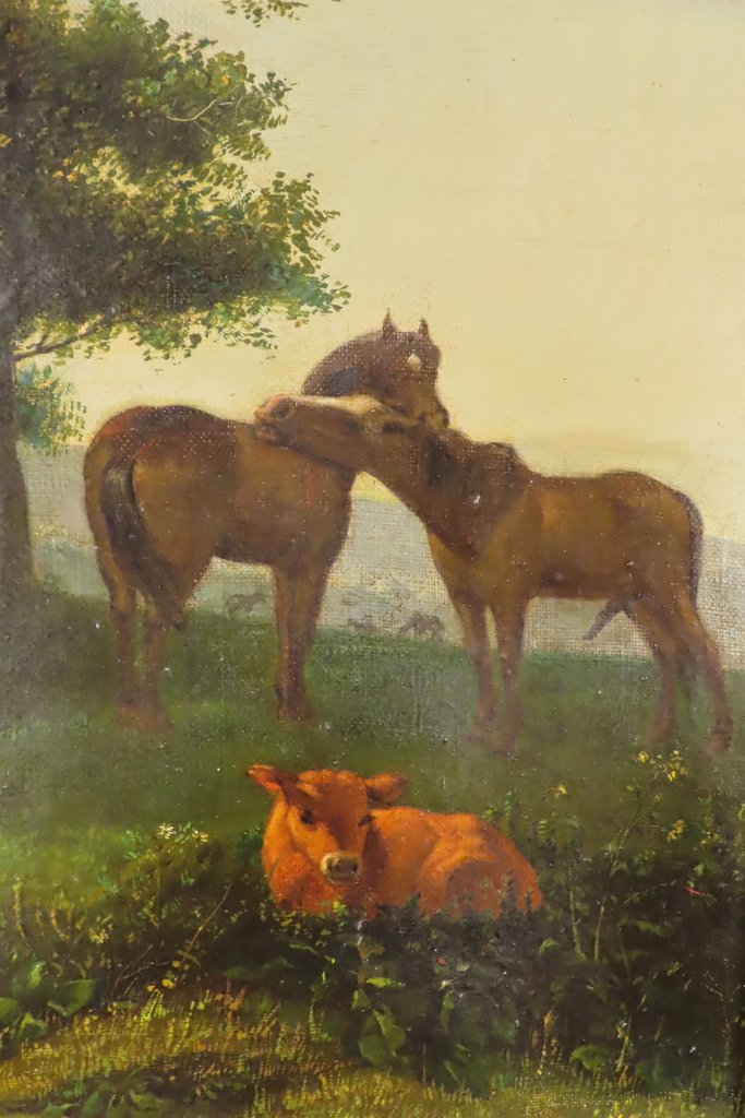 TABLEAU SCENE PASTORALE AVEC ANIMAUX Epoque début XIX ème Siècle-photo-4