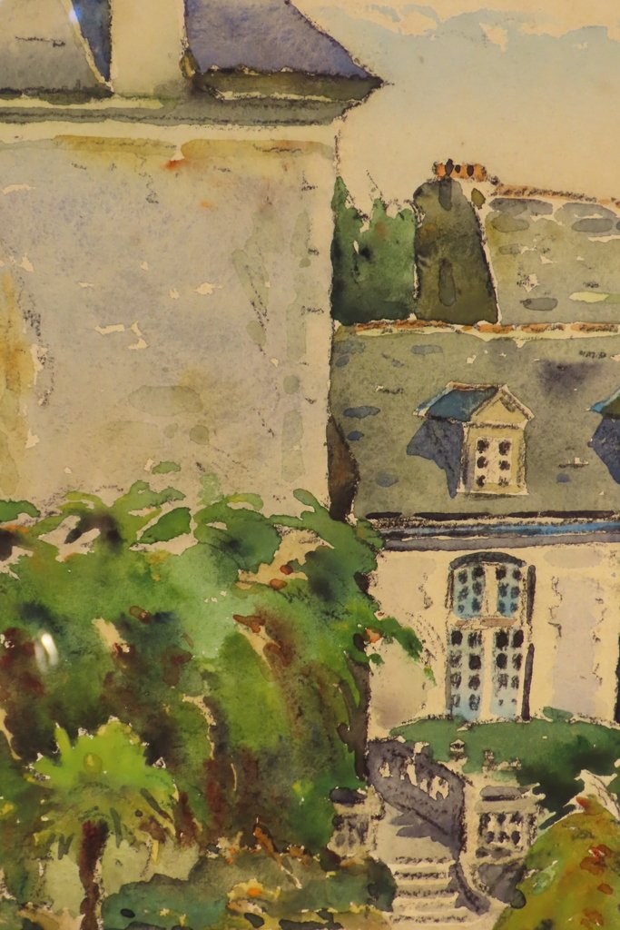 TABLEAU AQUARELLE LES JARDINS DE L’HOTEL DE LIMUR VANNES André Mahuas XX ème -photo-2