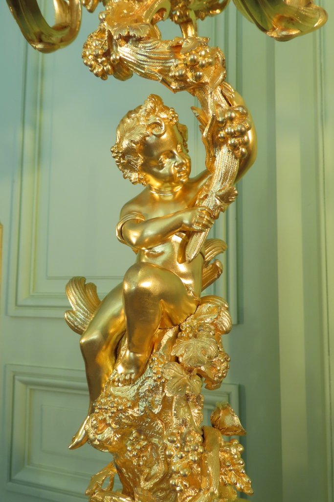 PAIRE DE CANDELABRES ROCAILLE EN BRONZE DORE PUTTI Epoque second Empire -photo-4