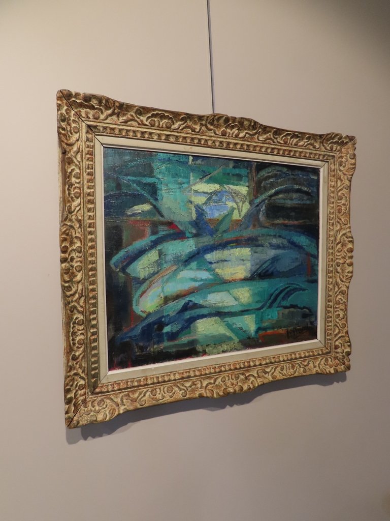 Oil Painting On Canvas Composition Fish Period 1940 - 1950 -photo-2