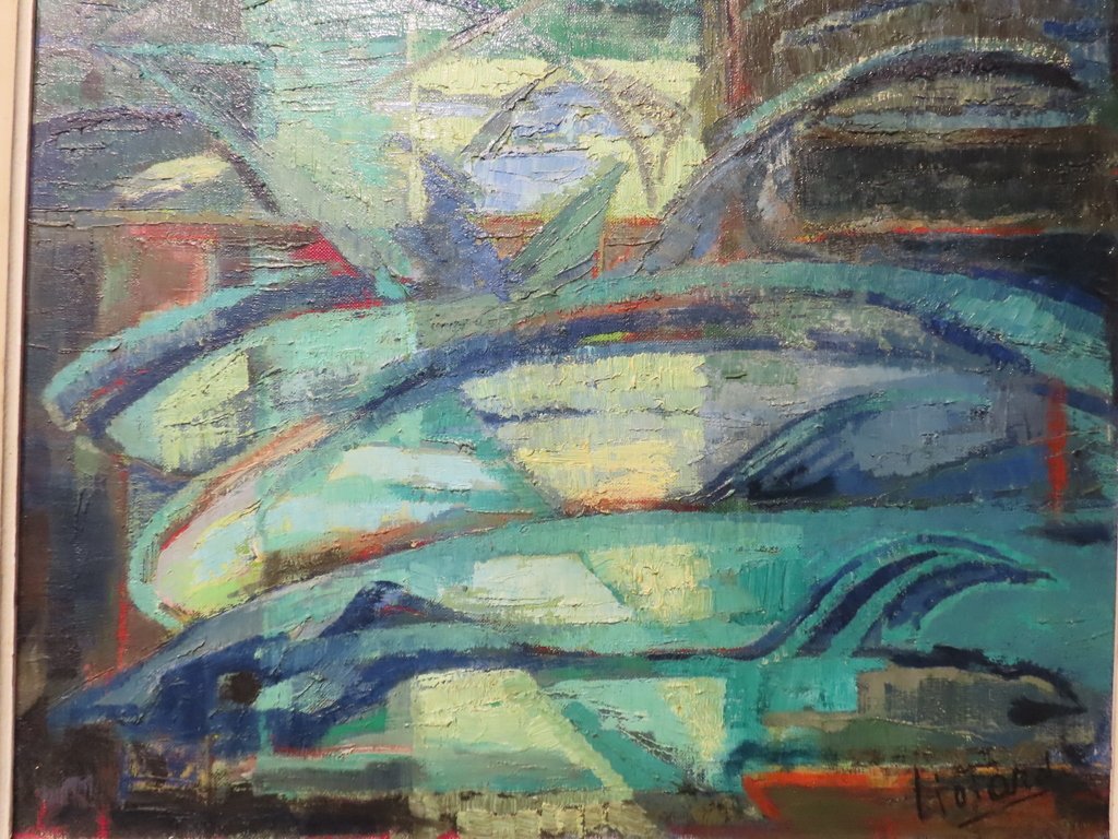 Oil Painting On Canvas Composition Fish Period 1940 - 1950 -photo-4