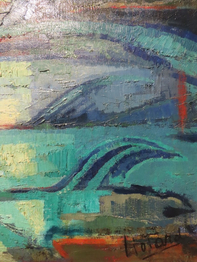 Oil Painting On Canvas Composition Fish Period 1940 - 1950 -photo-2