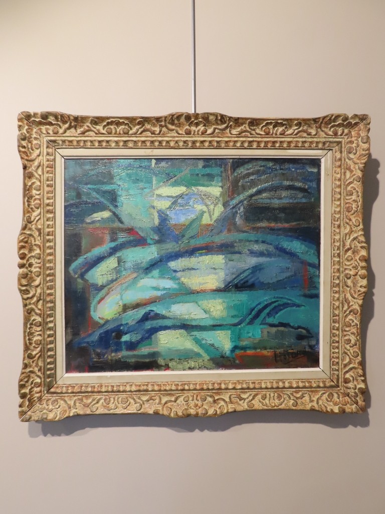 Oil Painting On Canvas Composition Fish Period 1940 - 1950 