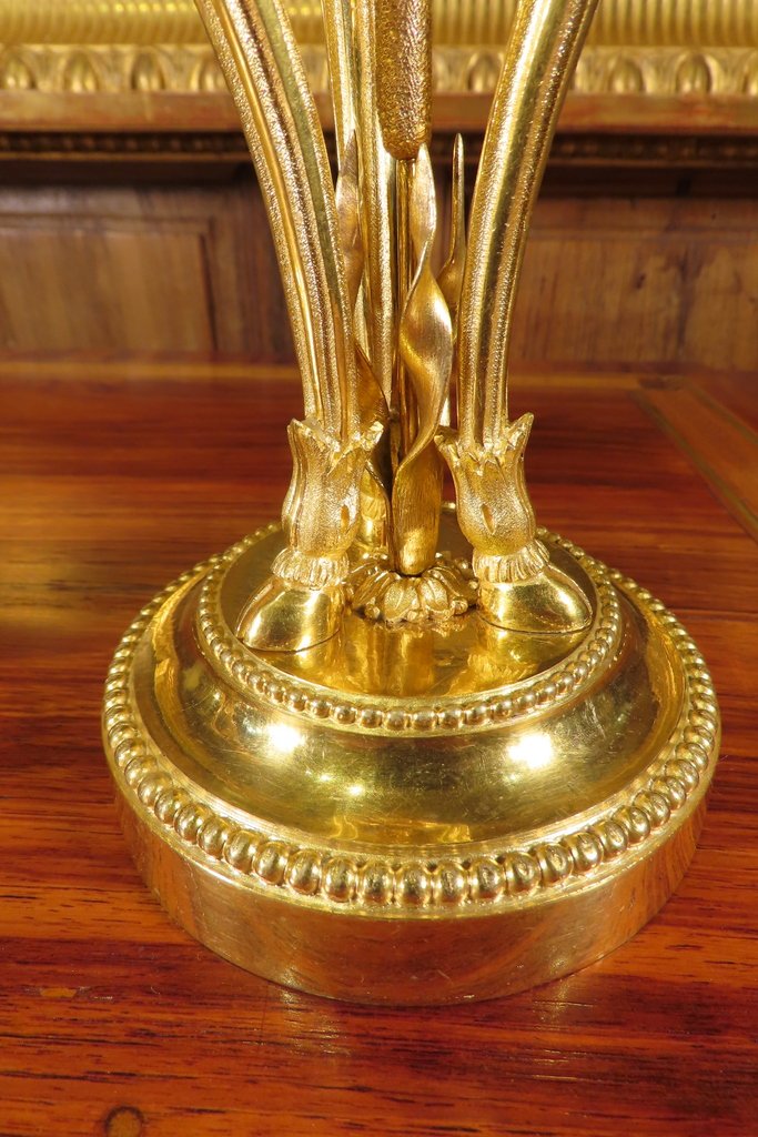 PAIRE DE BOUGEOIRS LAMPES EN BRONZE DORE Style Louis XVI -photo-4