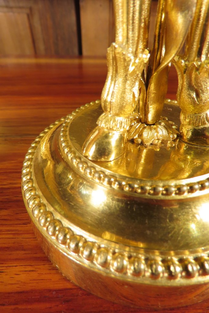 PAIRE DE BOUGEOIRS LAMPES EN BRONZE DORE Style Louis XVI -photo-5