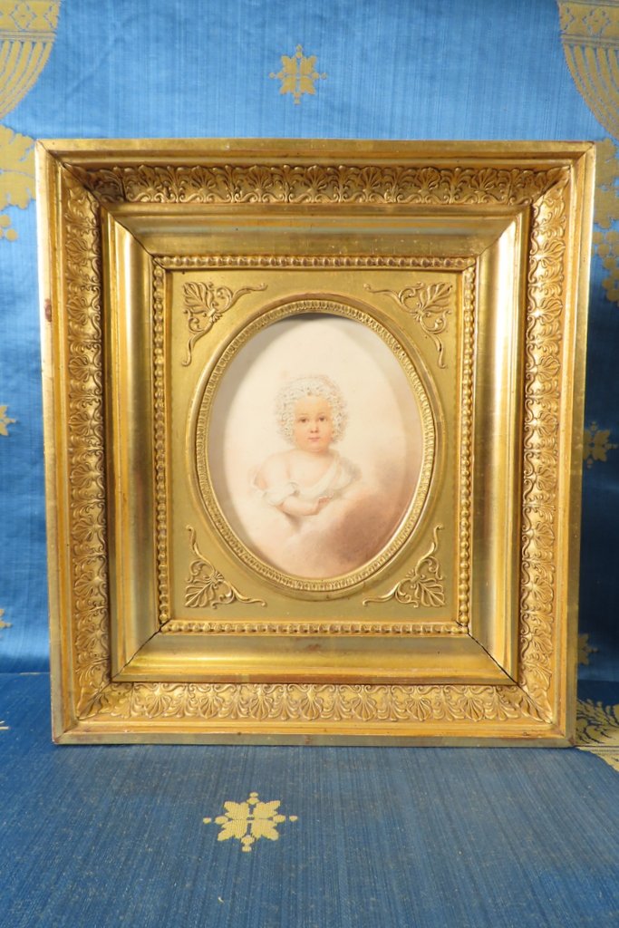 PORTRAIT EN MINIATURE DESSIN D’UN JEUNE ENFANT E.W Thomson - Epoque Restauration -photo-2