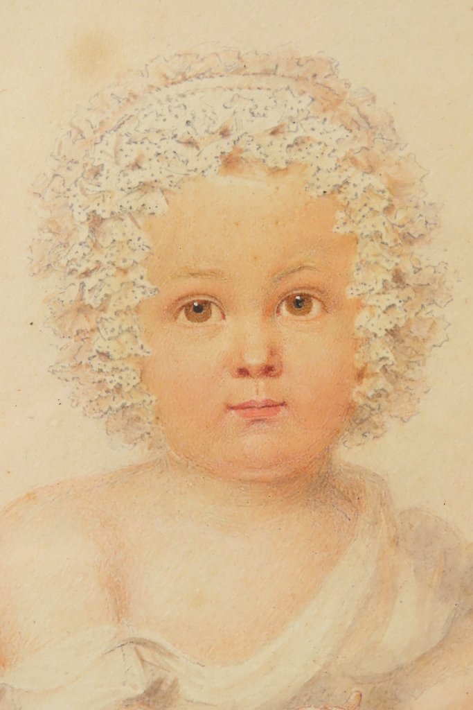 PORTRAIT EN MINIATURE DESSIN D’UN JEUNE ENFANT E.W Thomson - Epoque Restauration -photo-1