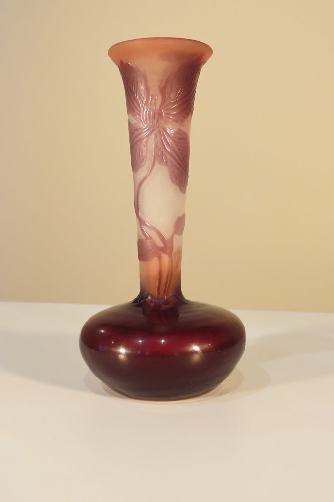 GALLE PETIT VASE SOLIFLORE AUX PENSEES Epoque vers 1900 -photo-1