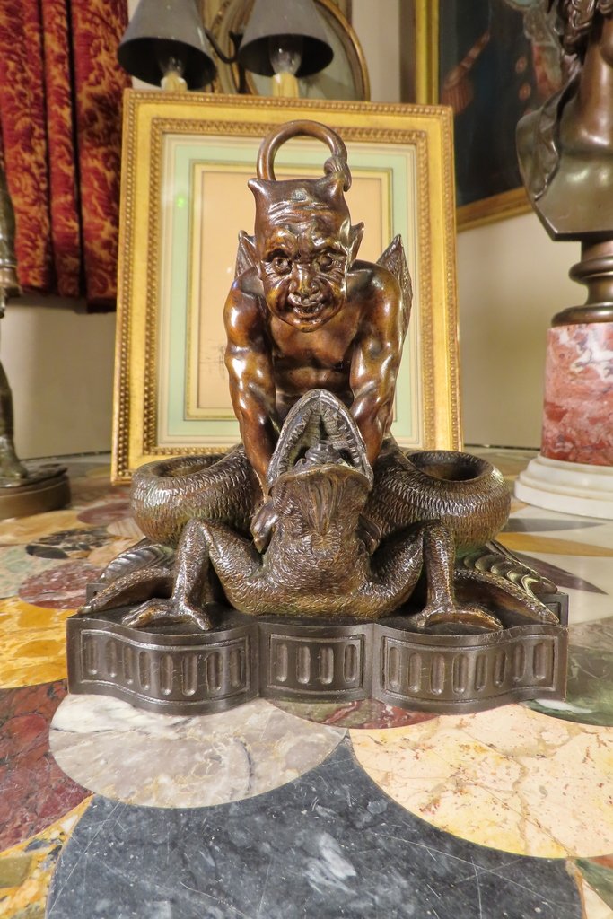 SCULPTURE EN BRONZE DIABLE ALLUME CIGARES VEILLEUSE Epoque XIX ème Siècle-photo-3
