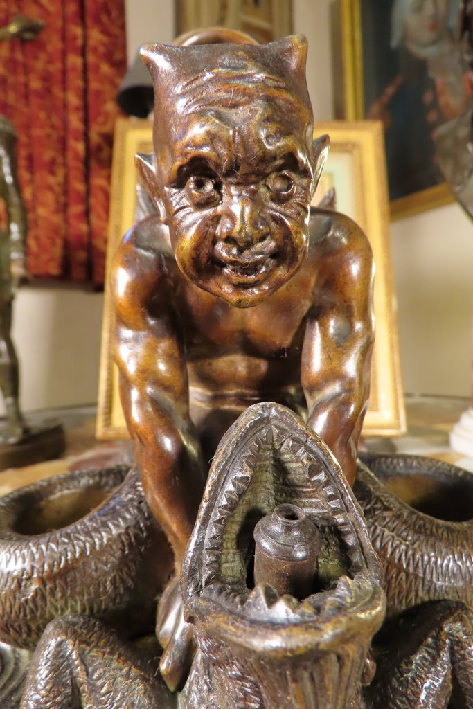 SCULPTURE EN BRONZE DIABLE ALLUME CIGARES VEILLEUSE Epoque XIX ème Siècle-photo-5