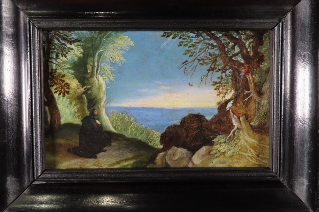 Oil On Copper Landscape With Parrots Flemish School - 17th Century. -photo-3