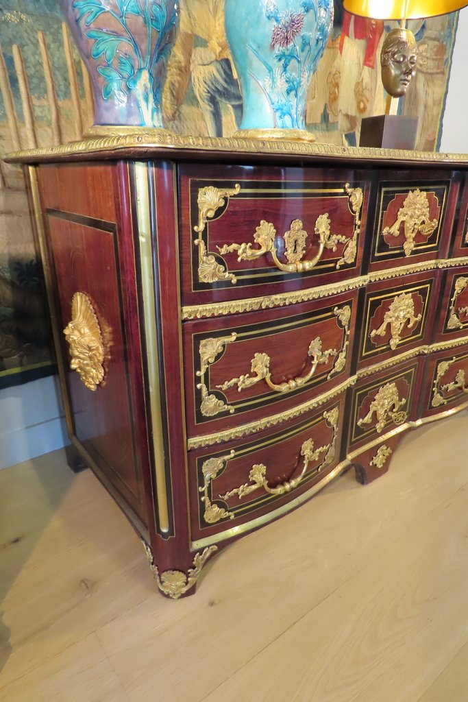 COMMODE REGENCE EN ARBALETE ET BRONZE DORE Epoque début XVIII ème-photo-2