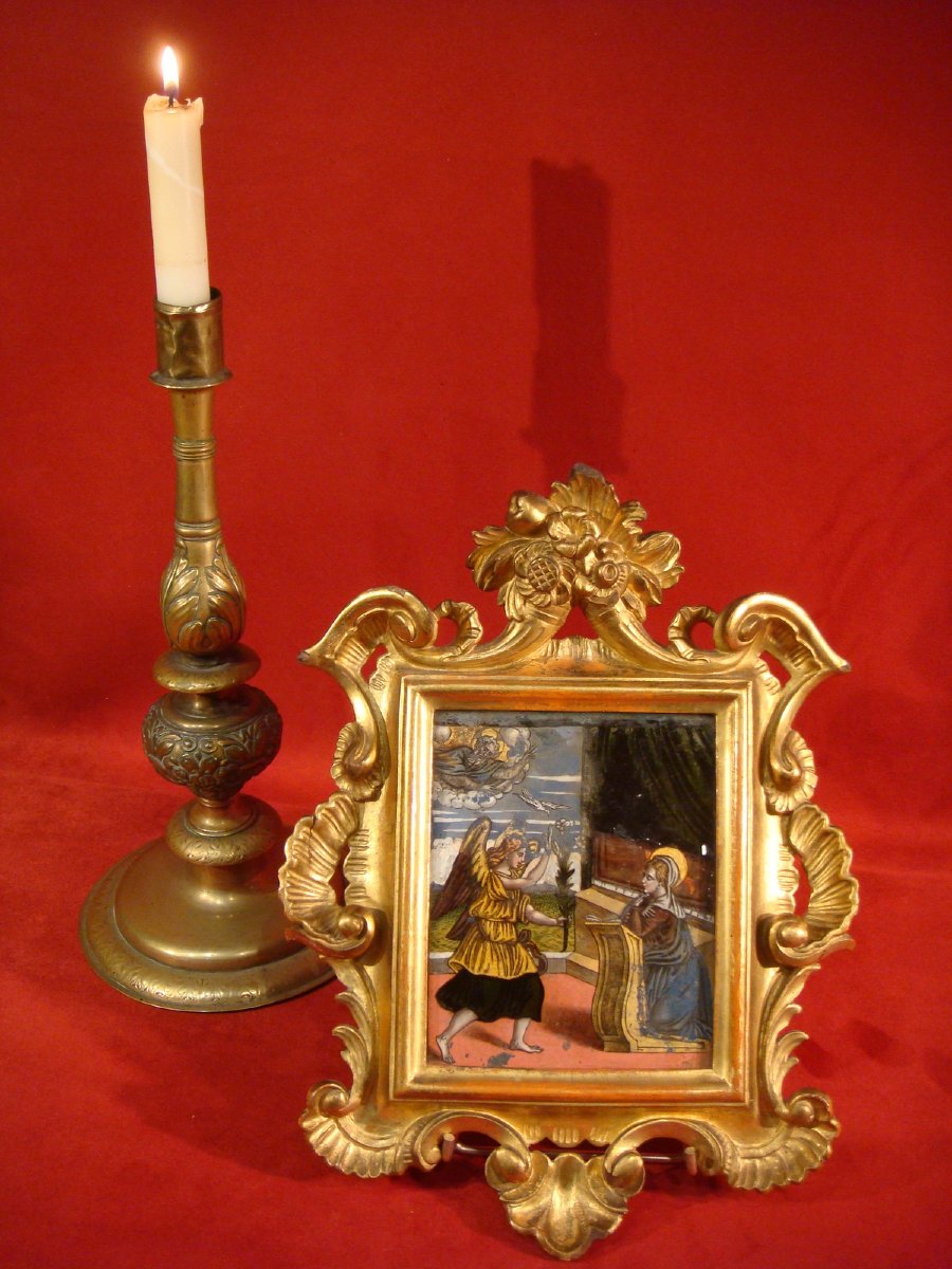 FIXE SOUS VERRE L' ANNONCIATION ITALIE EPOQUE FIN XVIII ème-photo-2