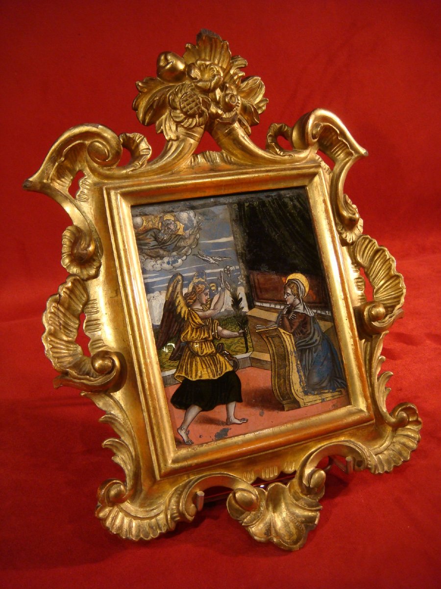 FIXE SOUS VERRE L' ANNONCIATION ITALIE EPOQUE FIN XVIII ème-photo-3