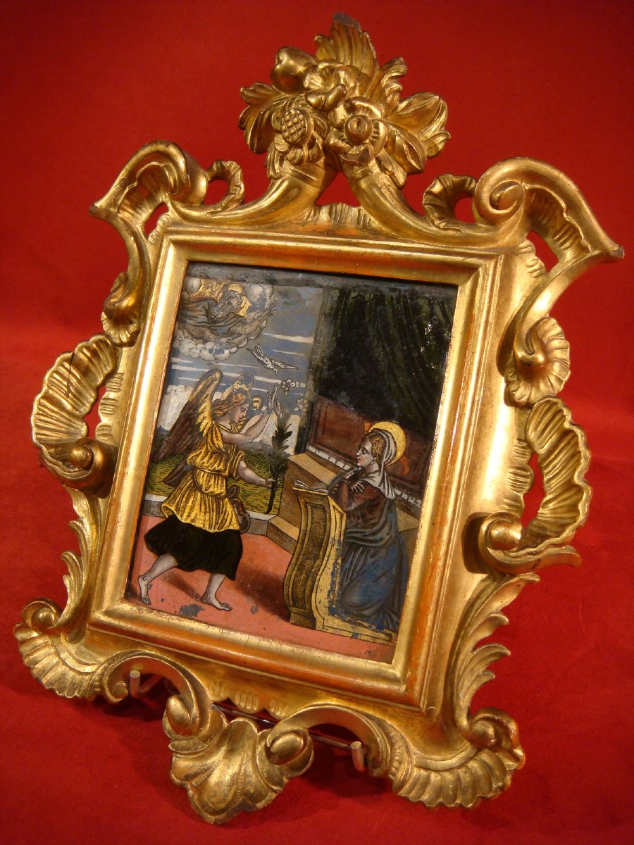 FIXE SOUS VERRE L' ANNONCIATION ITALIE EPOQUE FIN XVIII ème-photo-4