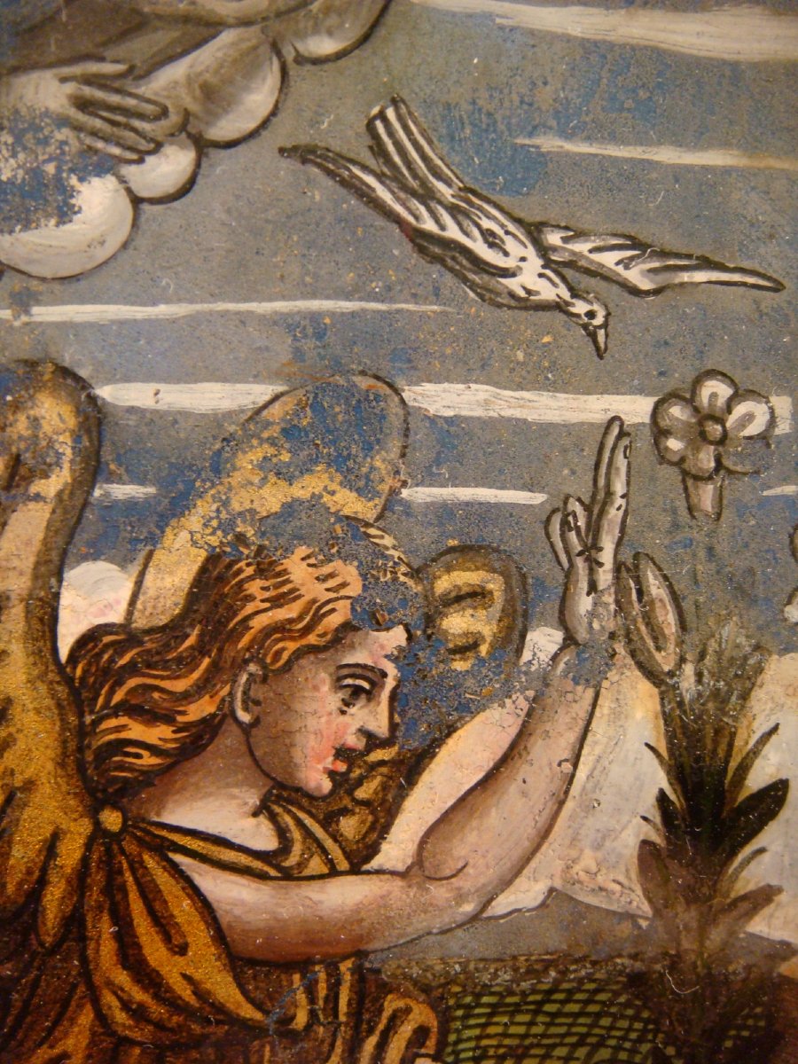 FIXE SOUS VERRE L' ANNONCIATION ITALIE EPOQUE FIN XVIII ème-photo-3