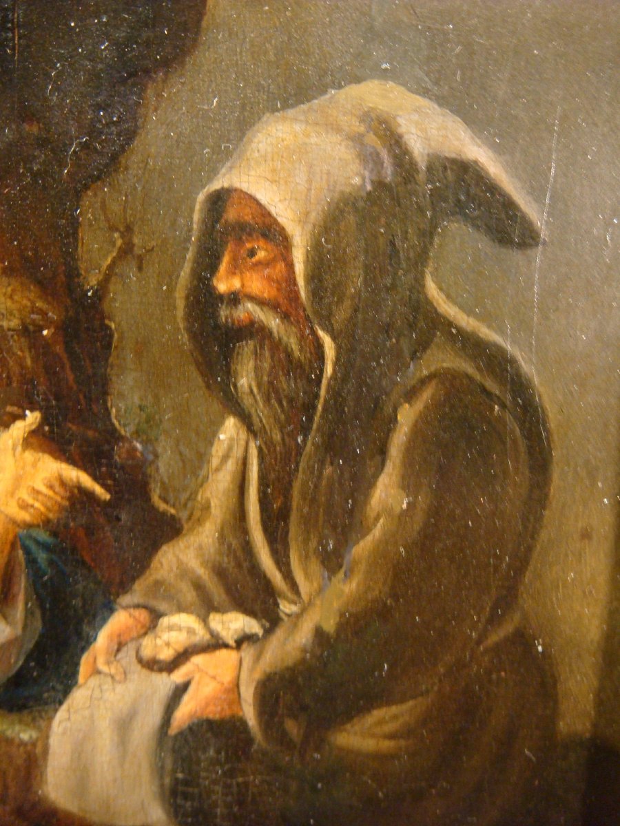 HUILE SUR PANNEAU LA TENTATION DU CHRIST EPOQUE DEBUT XIX ème -photo-3