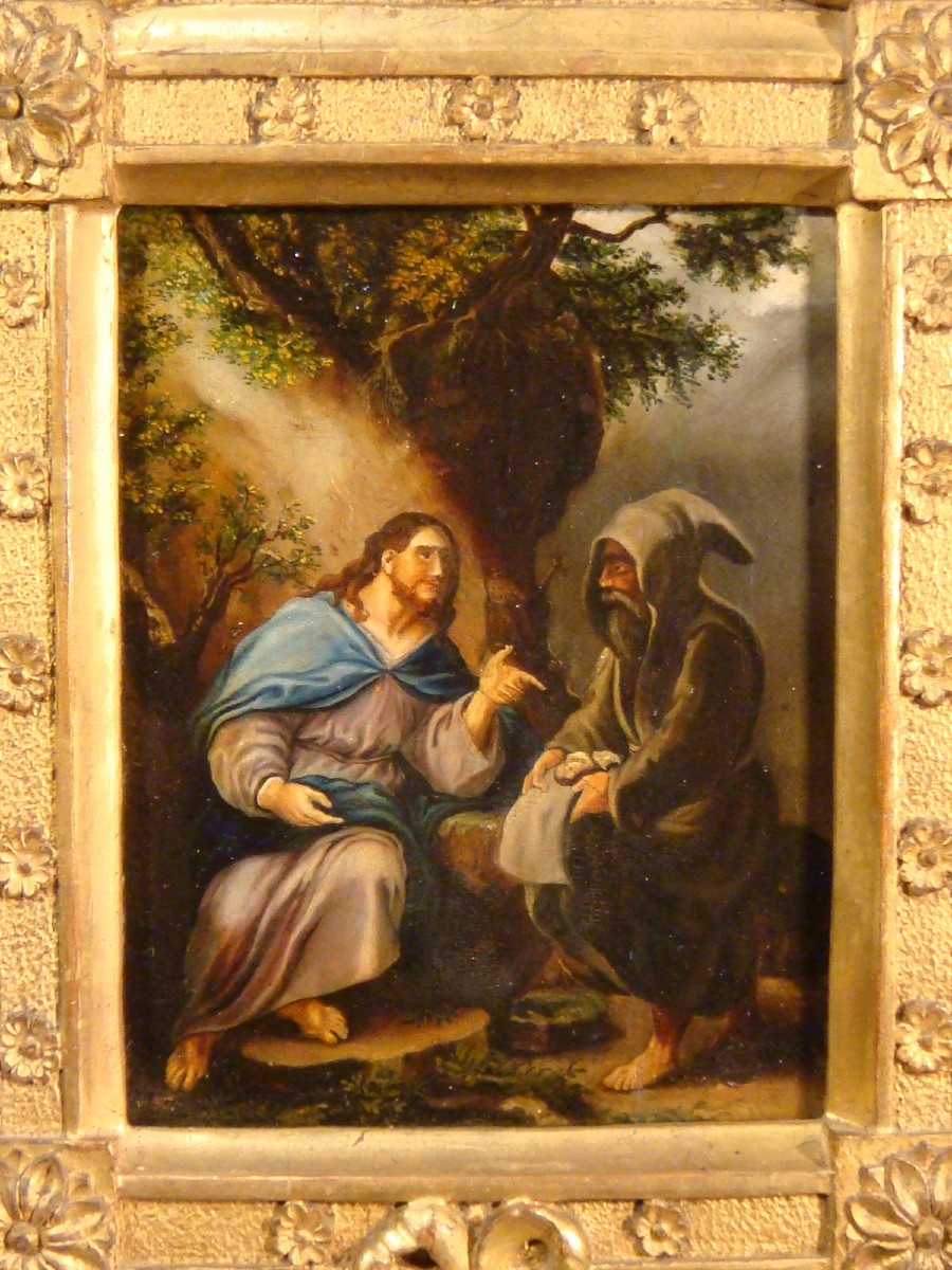 HUILE SUR PANNEAU LA TENTATION DU CHRIST EPOQUE DEBUT XIX ème 